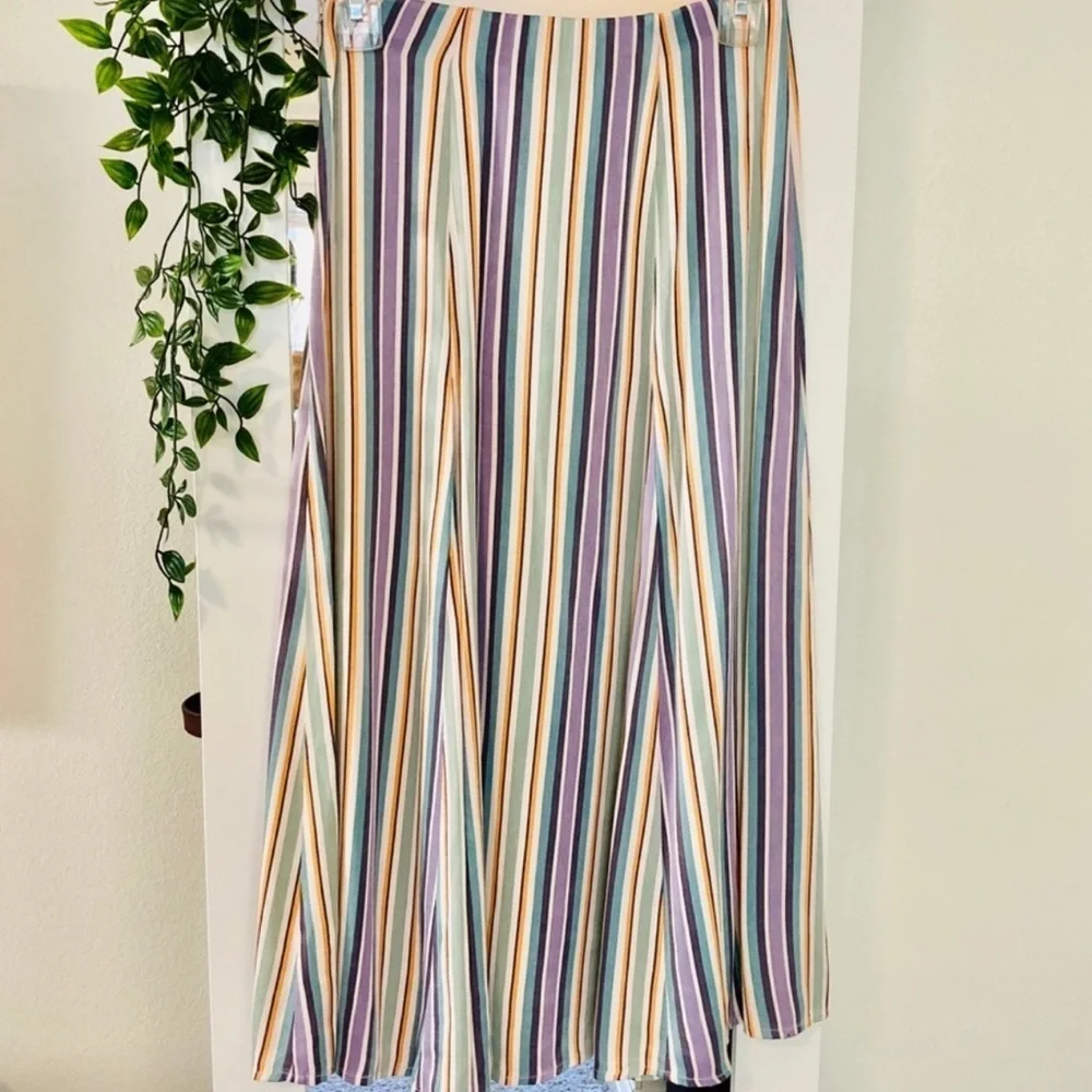 Anthropologie Maeve Silky Freya striped Freya Button lagenlook Midi Skirt 0/W26